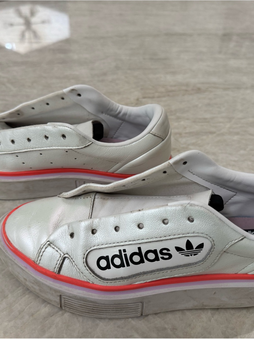 adidas sleek White Low-Top Sneakers with Neon Coral Accent